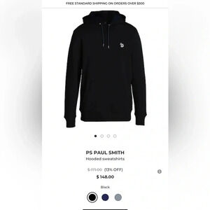 PS Paul Smith Zebra Logo Organic Cotton Hoodie Black Sweatshirt Size Medium